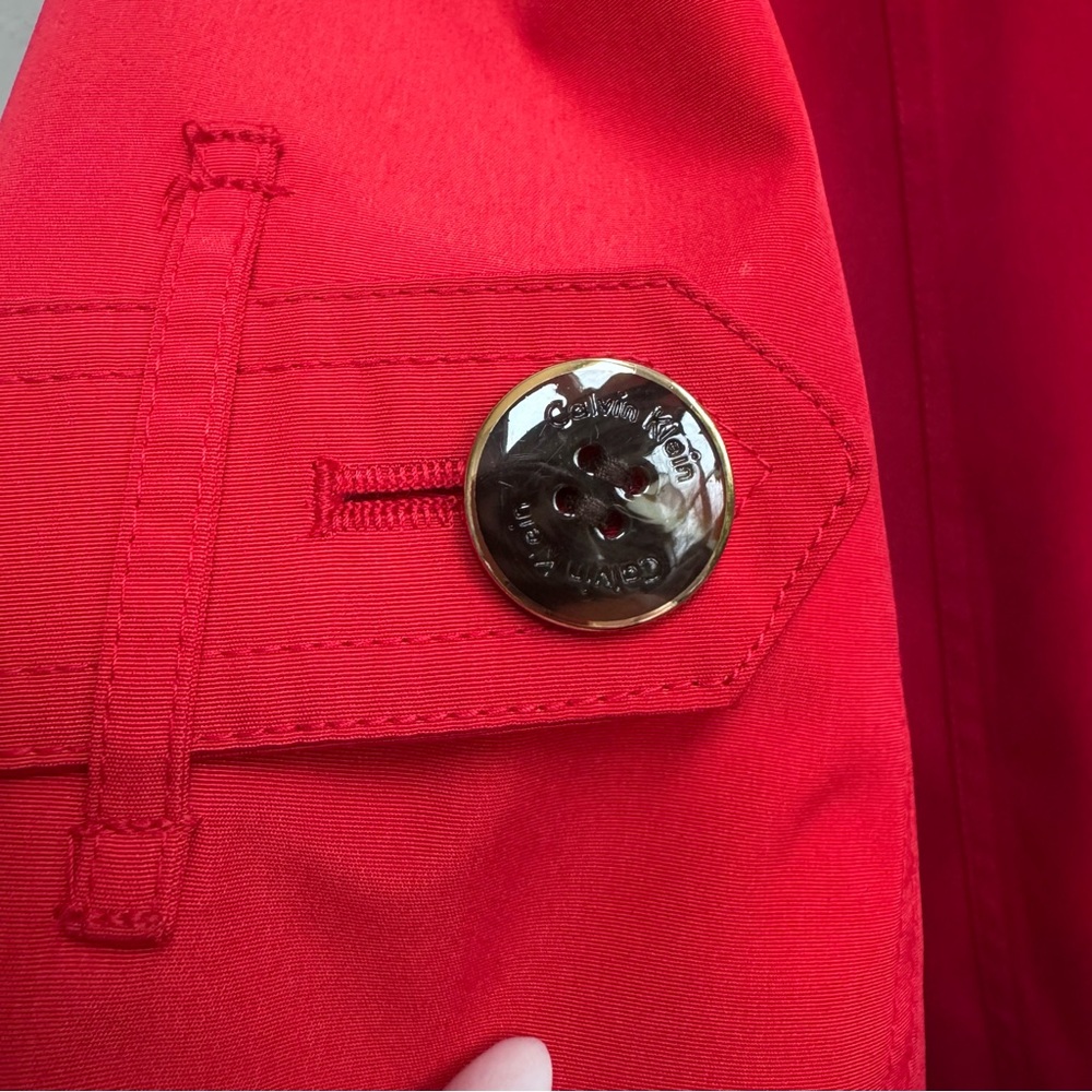 Calvin Klein Red Trench Coat with Belt - Picture 6 of 10